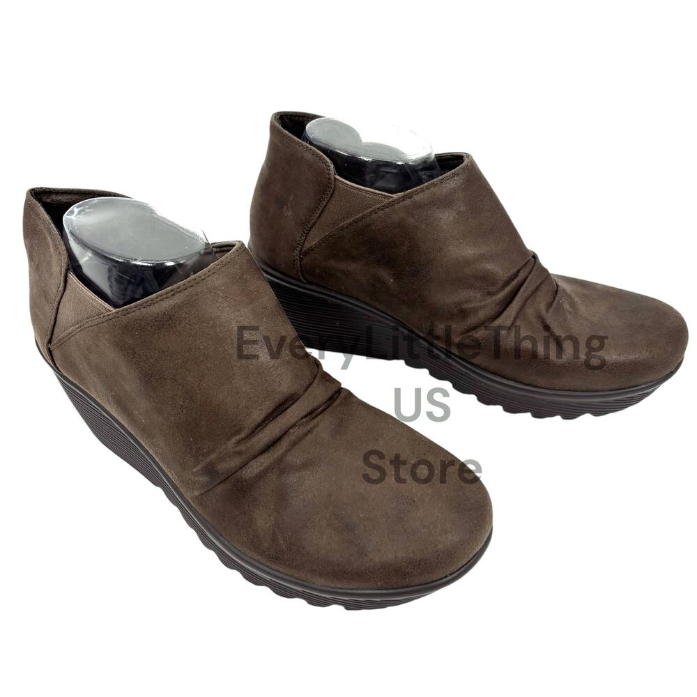 Skechers Wedge Booties Slip On Ankle Boots 10 Air Cooled Memory Foam Parallel